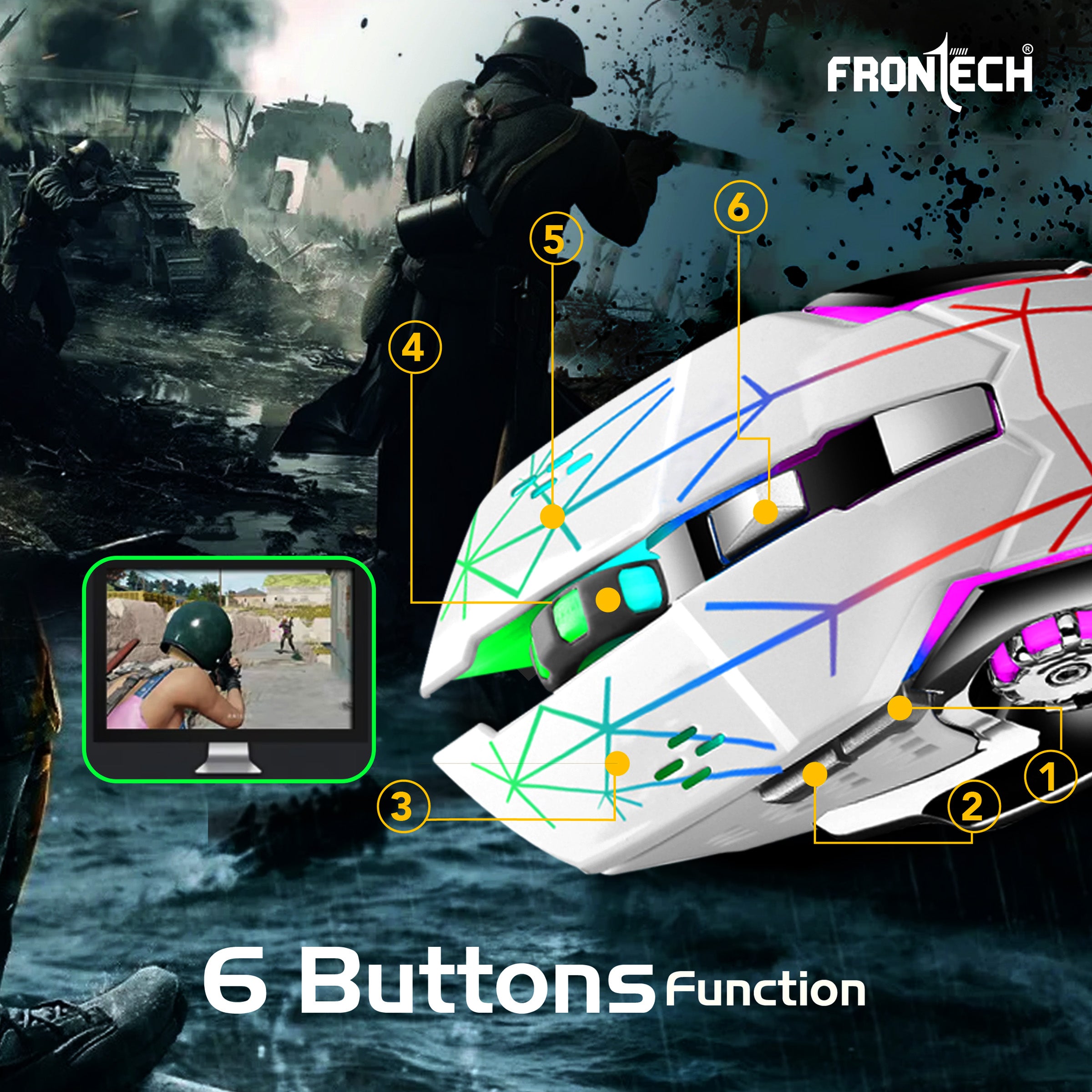 FRONTECH Wireless Gaming Keyboard & Mouse Combo | Rainbow Backlit | 2.4GHz | 4800 DPI | Rechargeable | Type-C | 104 keys | Windows/Mac/Android/iOS Compatible (KB-0025W) FRONTECH Wireless Gaming Keyboard & Mouse Combo | Rainbow Backlit | 2.4GHz | 4800 DPI | Rechargeable | Type-C | 104 keys | Windows/Mac/Android/iOS Compatible (KB-0025W)